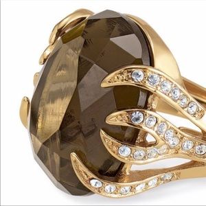 Stella & Dot Aurora Cocktail Ring. Adjustable. Gold, smoky brown stone. Like new